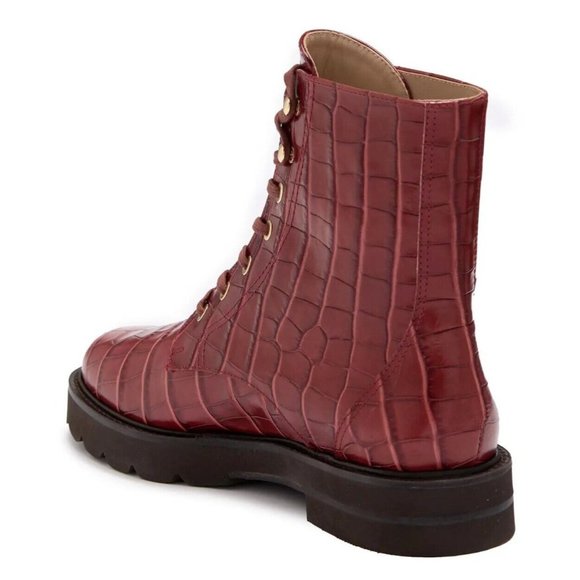 Stuart Weitzman Bootie Women's 8 Cardamom Mila Lift Croc Leather Combat New - Picture 2 of 11